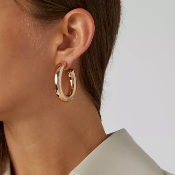 Jewelry - 2/30 14k Gold Plated Thick Hoop Earrings